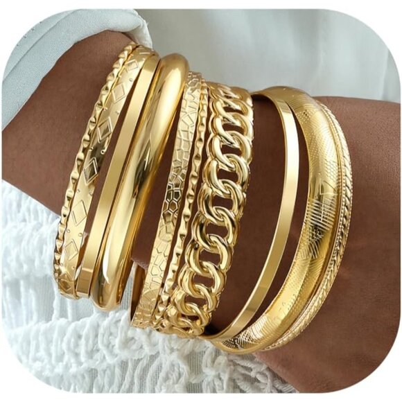 Brass Chunky Gold Bangles Set, 14K Gold Plated - Customizable for Every Occasion - Picture 1 of 9